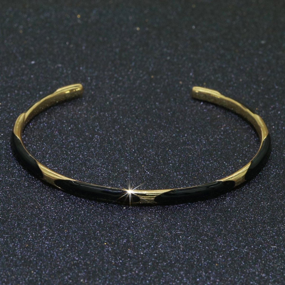 Black Enamel Adjustable Bangle Bracelet 24K Gold plated Enamel Open Bracelet stacking Jewelry | WA-104 Clearance Pricing - DLUXCA