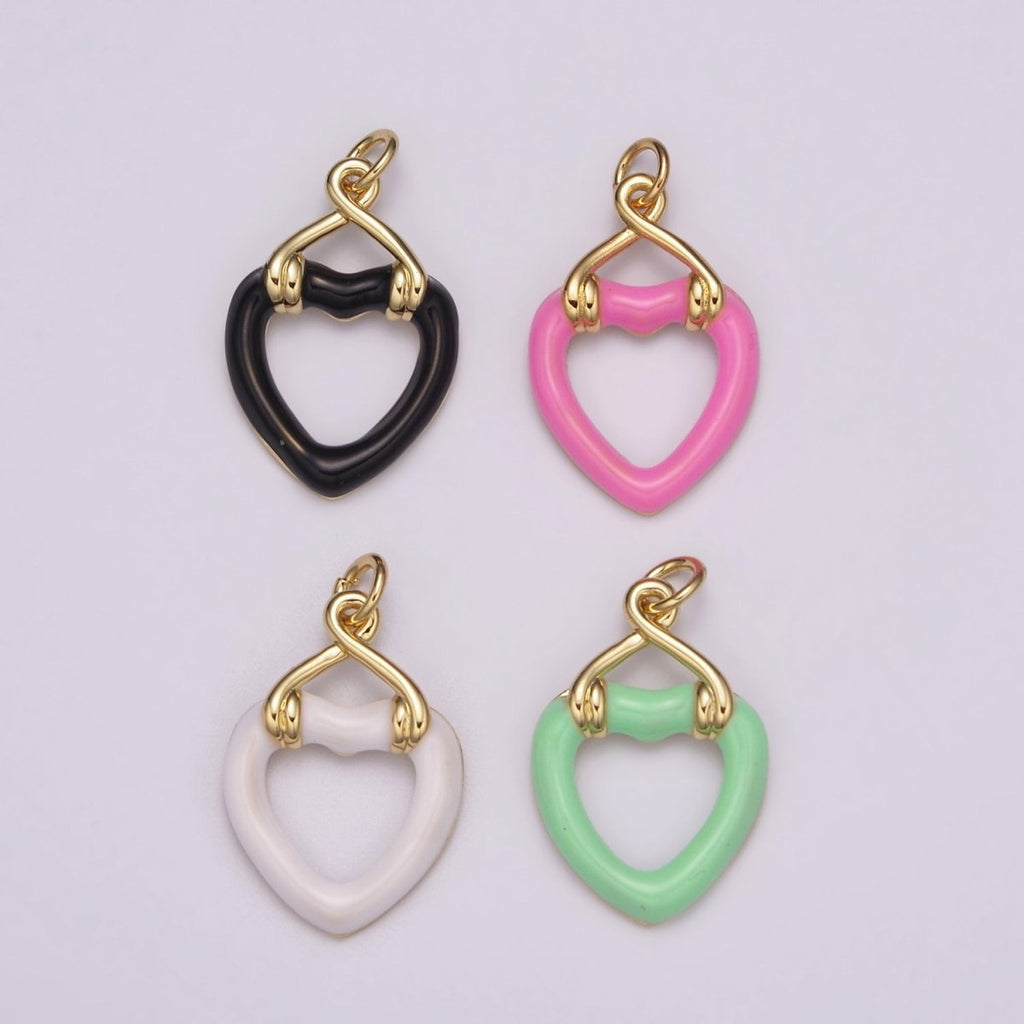 Black Open Heart Charms Enamel Colorful Hearts Black White Pink Green on Gold plated for Bracelet Earring Necklace Charm E-697-E-700