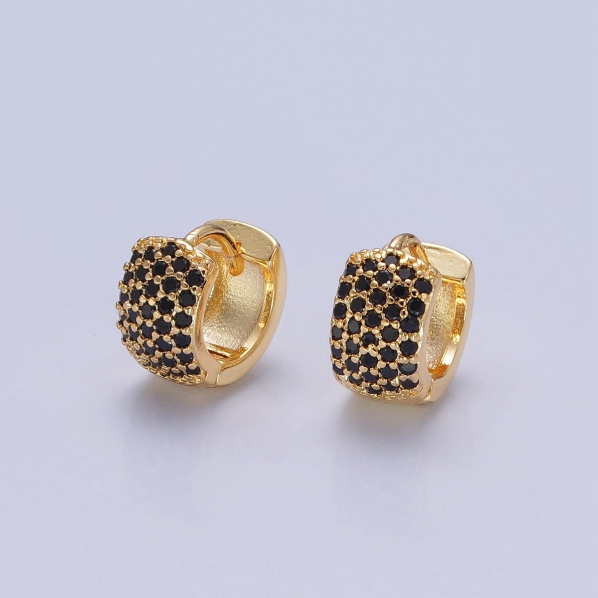 Black Pave Huggie Earring Chunky Black CZ Hoop Earring V-385 - DLUXCA