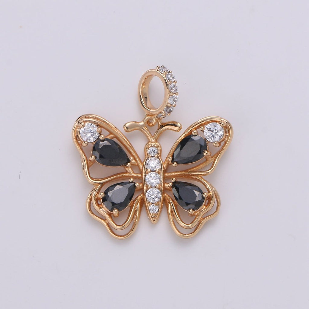 Black Rose Gold Butterfly Gold plated Pendants J-106 - DLUXCA