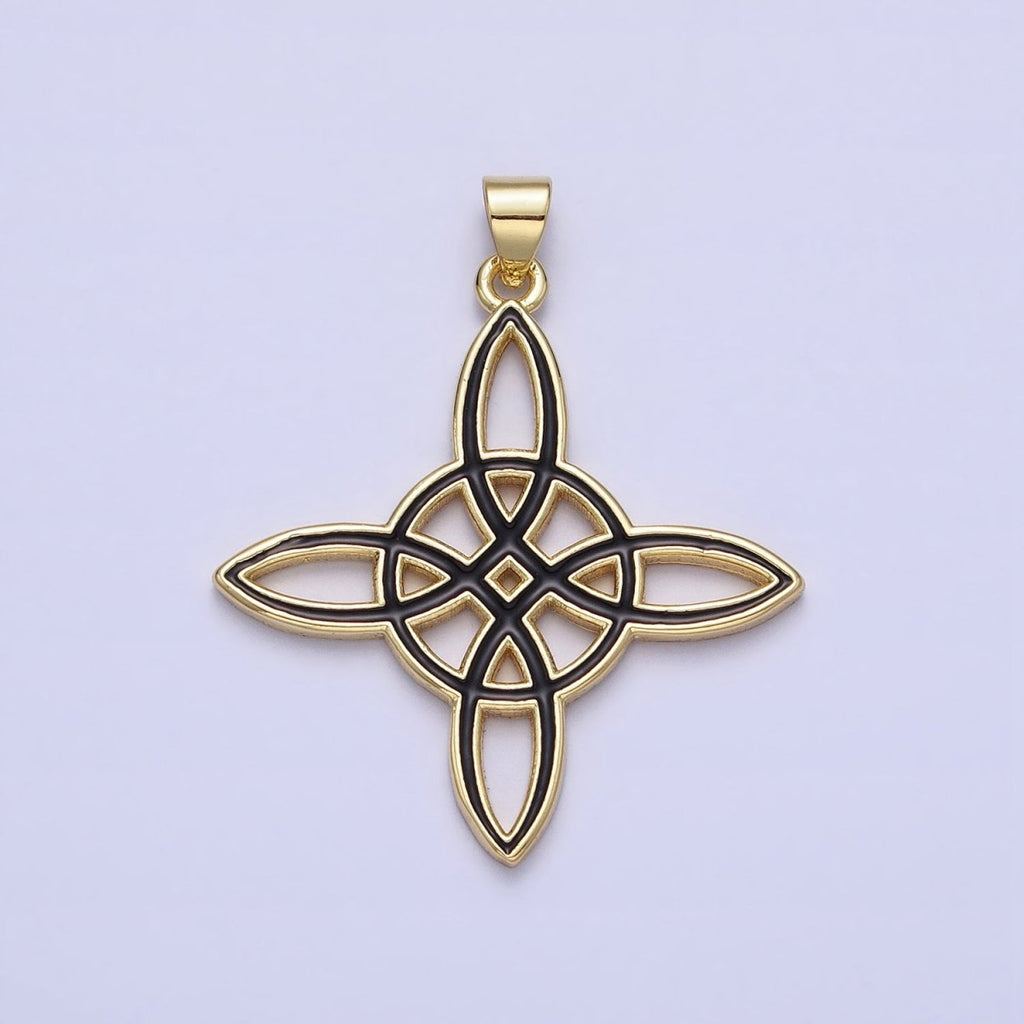 Black White Enamel Celtic Cross Gold Irish Cross Pendant, Triquetra Charm Celtic Knot Pendant AA147 AA148