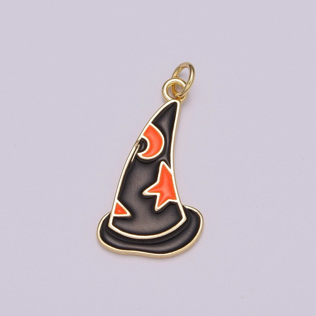 Black Witch Hat Charm Enamel Halloween sorcerers hat Pendant Halloween Jewelry Inspired, M-855 - DLUXCA