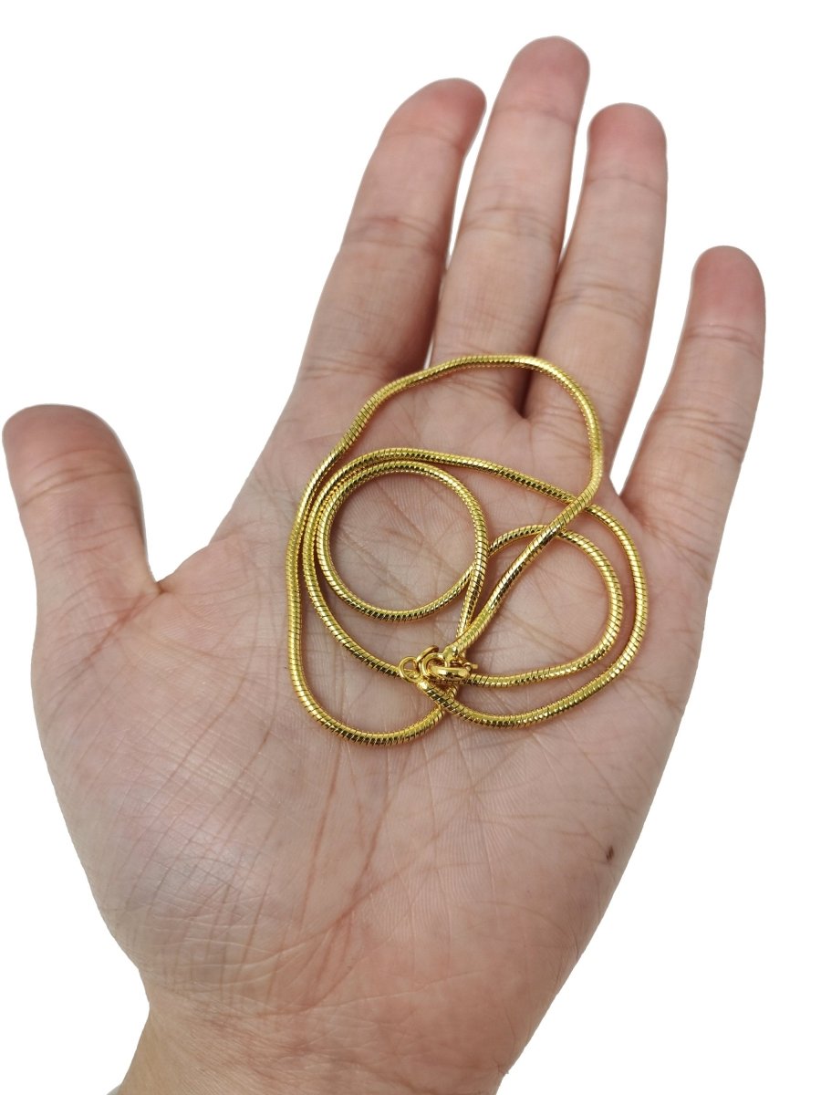 BLOWOUT 18 inch Ready To Use 24K Gold plated 1mm Cocoon Snake Spring Ring Necklace | CN-461 Clearance Pricing - DLUXCA