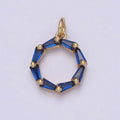 Blue Baguette Cubic Zirconia Charm, Dainty Round Circle CZ Charm, Birthstone Charm, 14K Gold plated Charm N-753 - DLUXCA