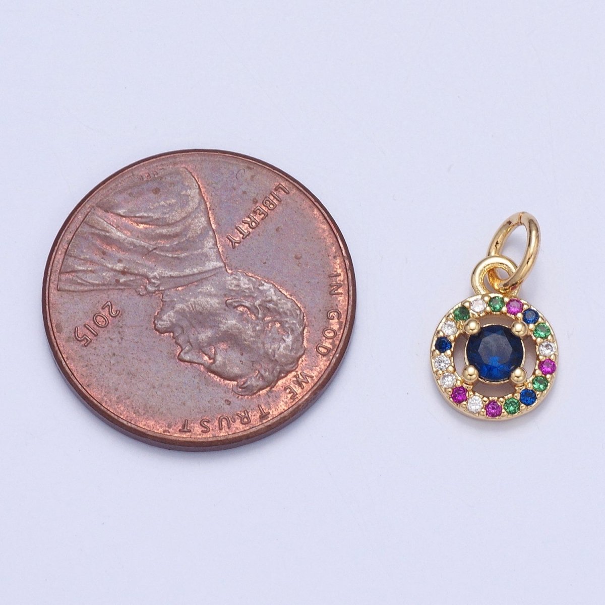 Blue Centered Round Multicolor Micro Paved CZ Round Add on Charm | X-104 - DLUXCA