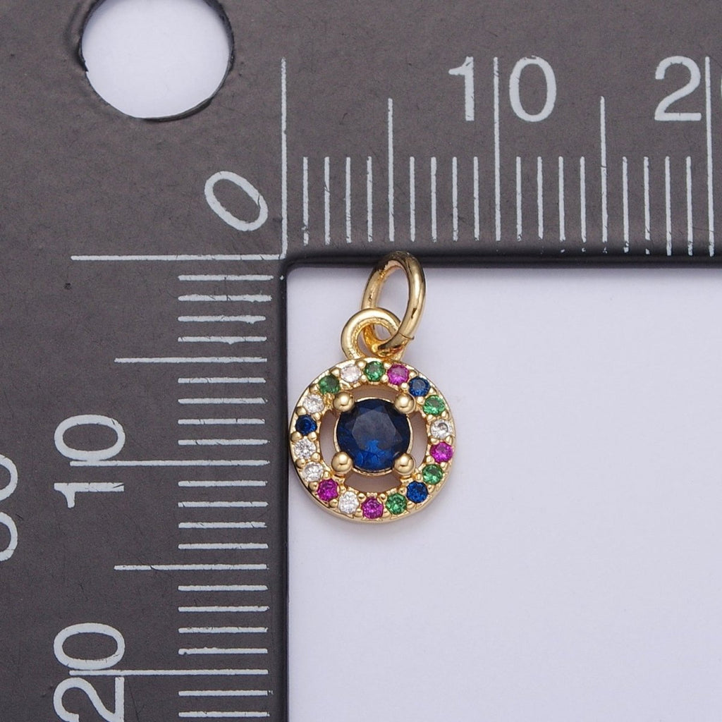 Blue Centered Round Multicolor Micro Paved CZ Round Add on Charm | X-104 - DLUXCA