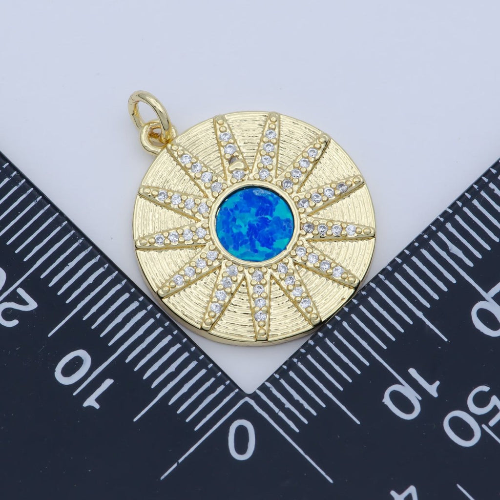 Blue Crystal Gold plated Sun Flower Round Coin Charm M-354 - DLUXCA