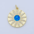 Blue Crystal Gold plated Sun Flower Round Coin Charm M-354 - DLUXCA