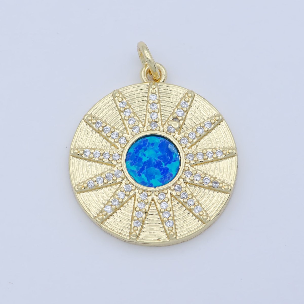 Blue Crystal Gold plated Sun Flower Round Coin Charm M-354 - DLUXCA