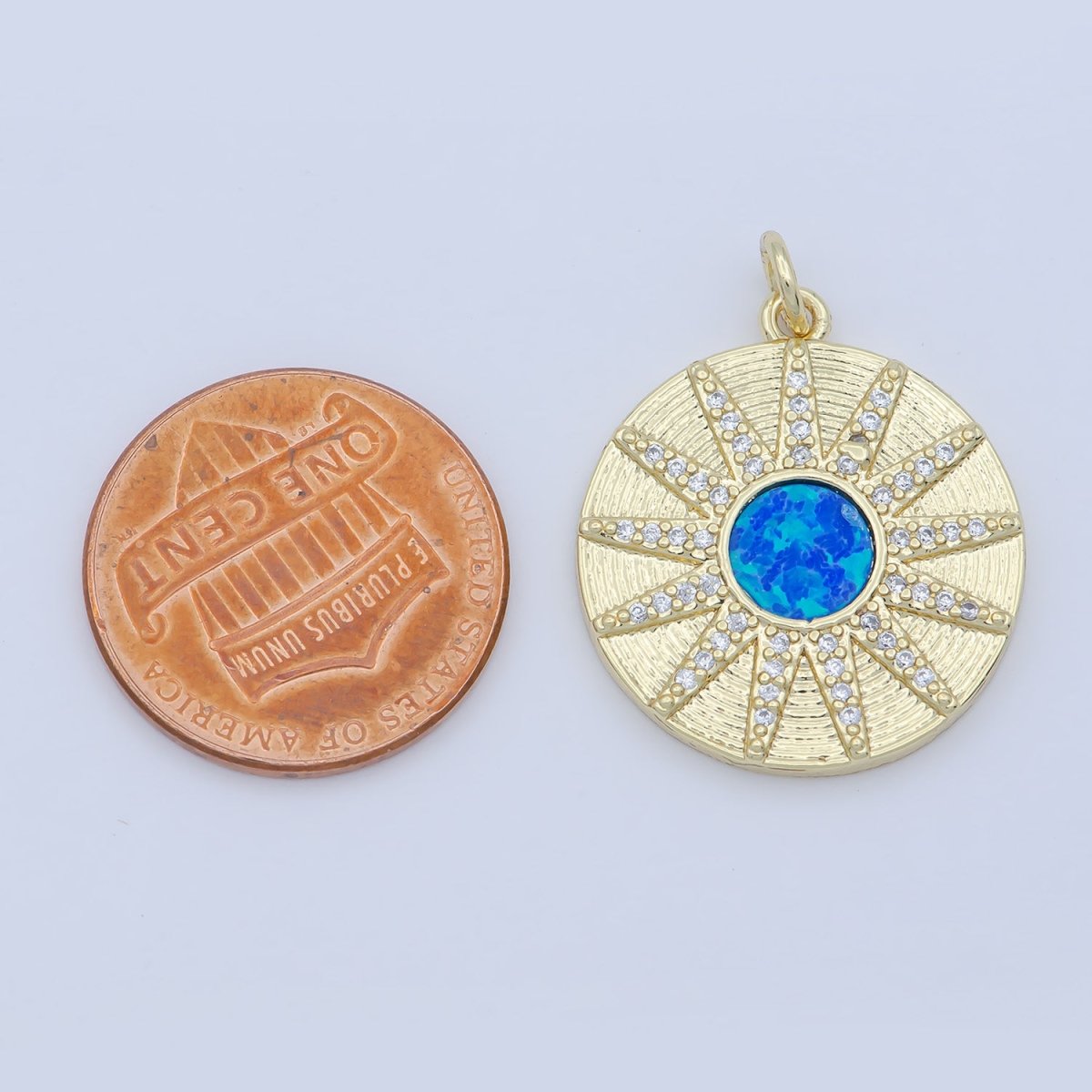 Blue Crystal Gold plated Sun Flower Round Coin Charm M-354 - DLUXCA