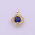Blue Cubic Zirconia Micro Paved Gold Rhombus Pendant H-502 - DLUXCA