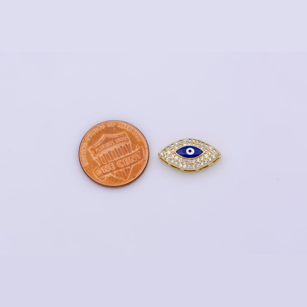 Blue Evil Eye Bead CZ Gold Beads Evil eye Beads Spacer Micro Pave Beads Charm for Bracelet Necklace Supply 18x10mm B-628 - DLUXCA