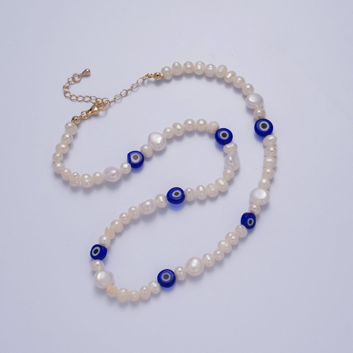 Blue Evil Eye Beaded Choker Necklace for Women Freshwater Pearl Choker Necklace Boho Handmade 18K Gold plated Y2K Jewelry | WA-1024 Clearance Pricing - DLUXCA