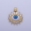 Blue Evil Eye of Ra Round Cubic Zirconia Gold Pendant For Protection Jewelry Making H-572 - DLUXCA