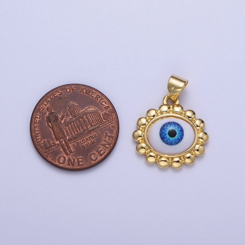 Blue Evil Eye of Ra Round Round Beaded Gold Pendant For Protection Jewelry Making H-558 - DLUXCA