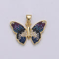 Blue Gradation Butterfly Micro Pave 24K Gold plated Pendant, Cubic Zirconia Butterfly Pendant Charm Connector, For DIY Jewelry J-128 - DLUXCA