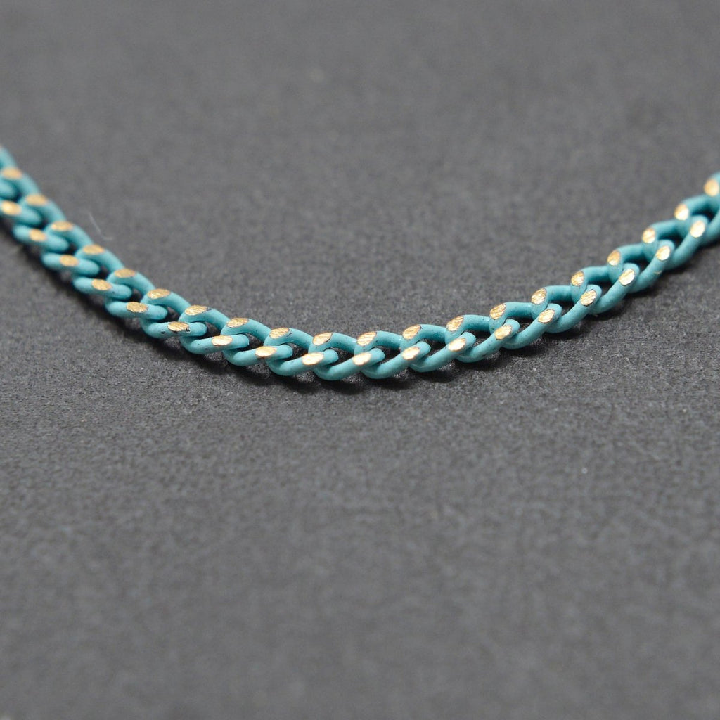 Blue Shimmer Curb Chain On Brass 1.8mm width Gold Teal Enamel Unfinished chain for Bracelet Necklace Component Chain | ROLL-443 Clearance Pricing - DLUXCA