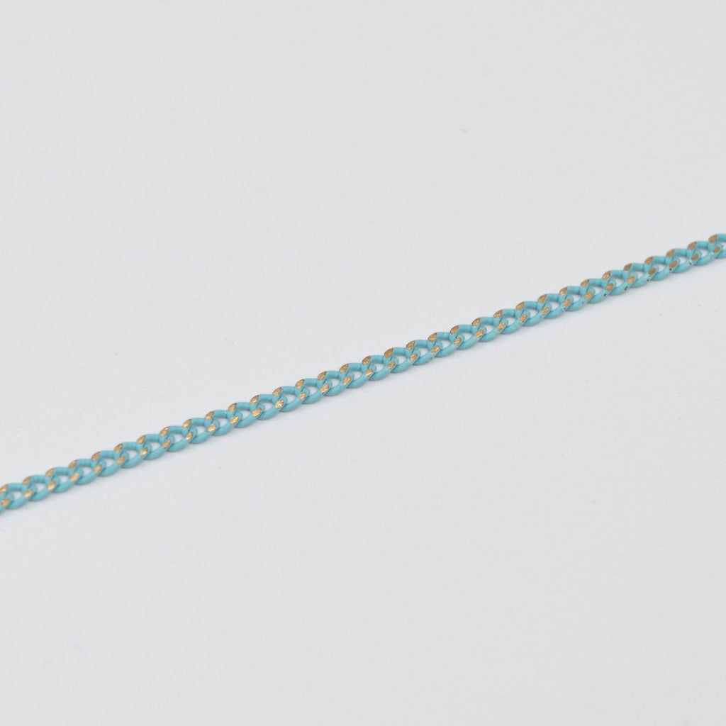 Blue Shimmer Curb Chain On Brass 1.8mm width Gold Teal Enamel Unfinished chain for Bracelet Necklace Component Chain | ROLL-443 Clearance Pricing - DLUXCA