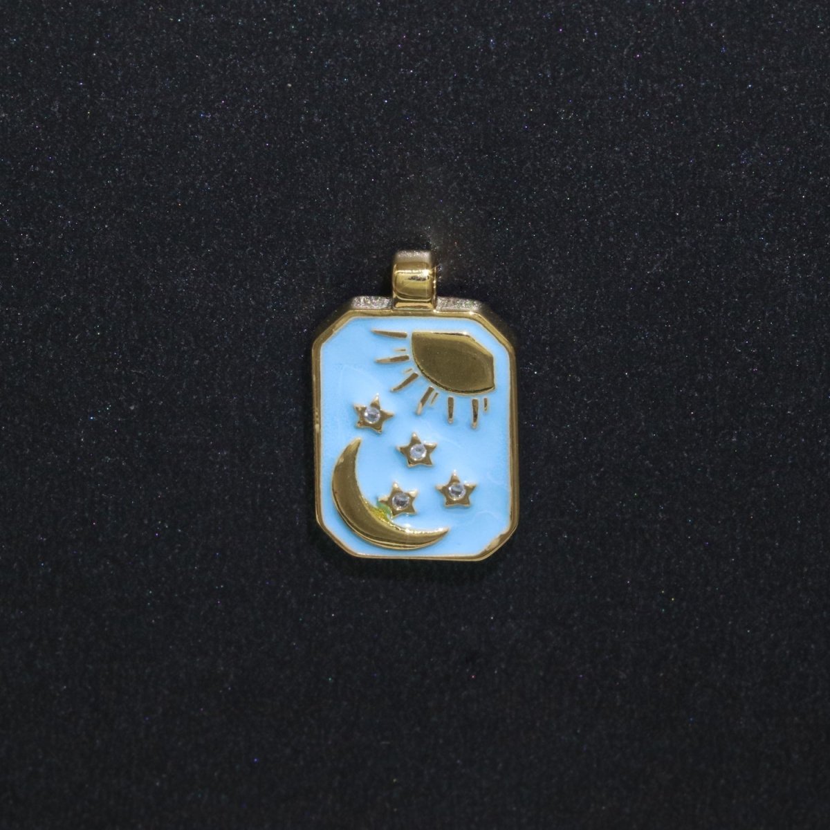 Blue Tag Charm Crescent Moon Star Pendant 14k Gold plated Tile Celestial Charm N-1321 - DLUXCA