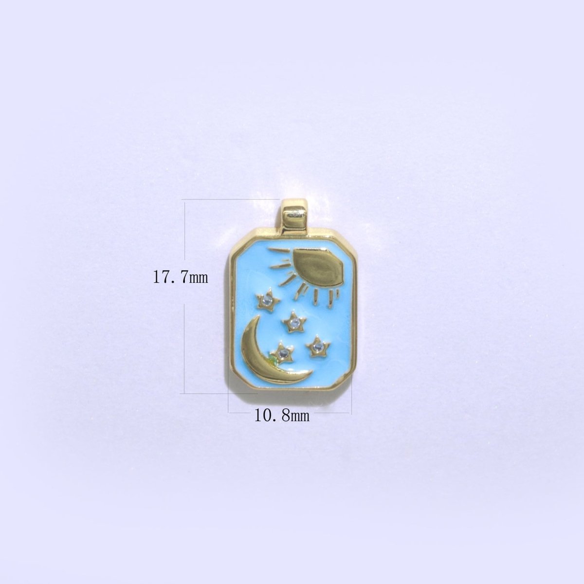 Blue Tag Charm Crescent Moon Star Pendant 14k Gold plated Tile Celestial Charm N-1321 - DLUXCA