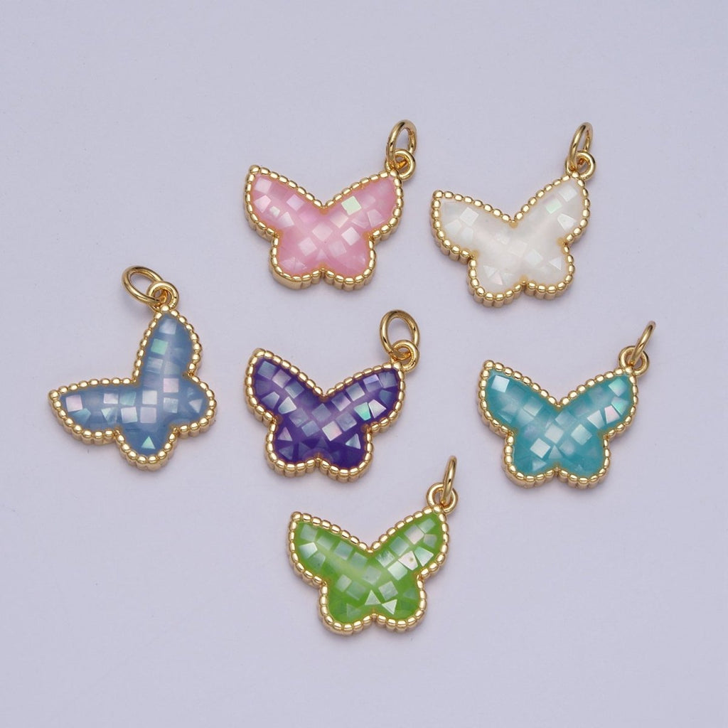 Blue, White, Pink, Purple, Green, Light Blue Opal Mariposa Butterfly Gold Charm For Jewelry Making AG-036~AG-041 - DLUXCA