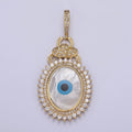 Bold 14K Gold plated Evil Eye Pendant With Shell Pearl Encrusted with Clear Cubic Zirconia CZ Talisman Amulet Pendant For Statement Jewelry Necklace Making H-830 - DLUXCA