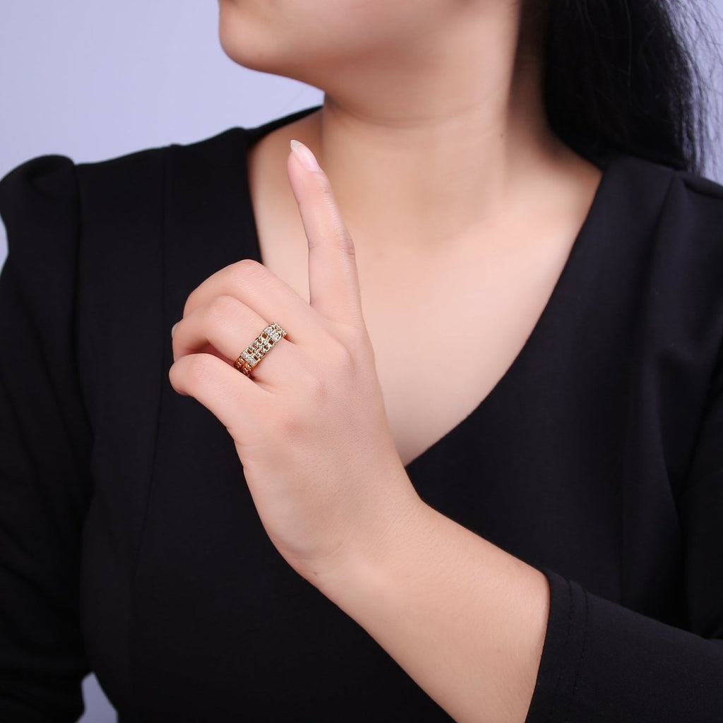 Bold Chain Link Ring Gold plated Open Adjustable Ring U-291 - DLUXCA