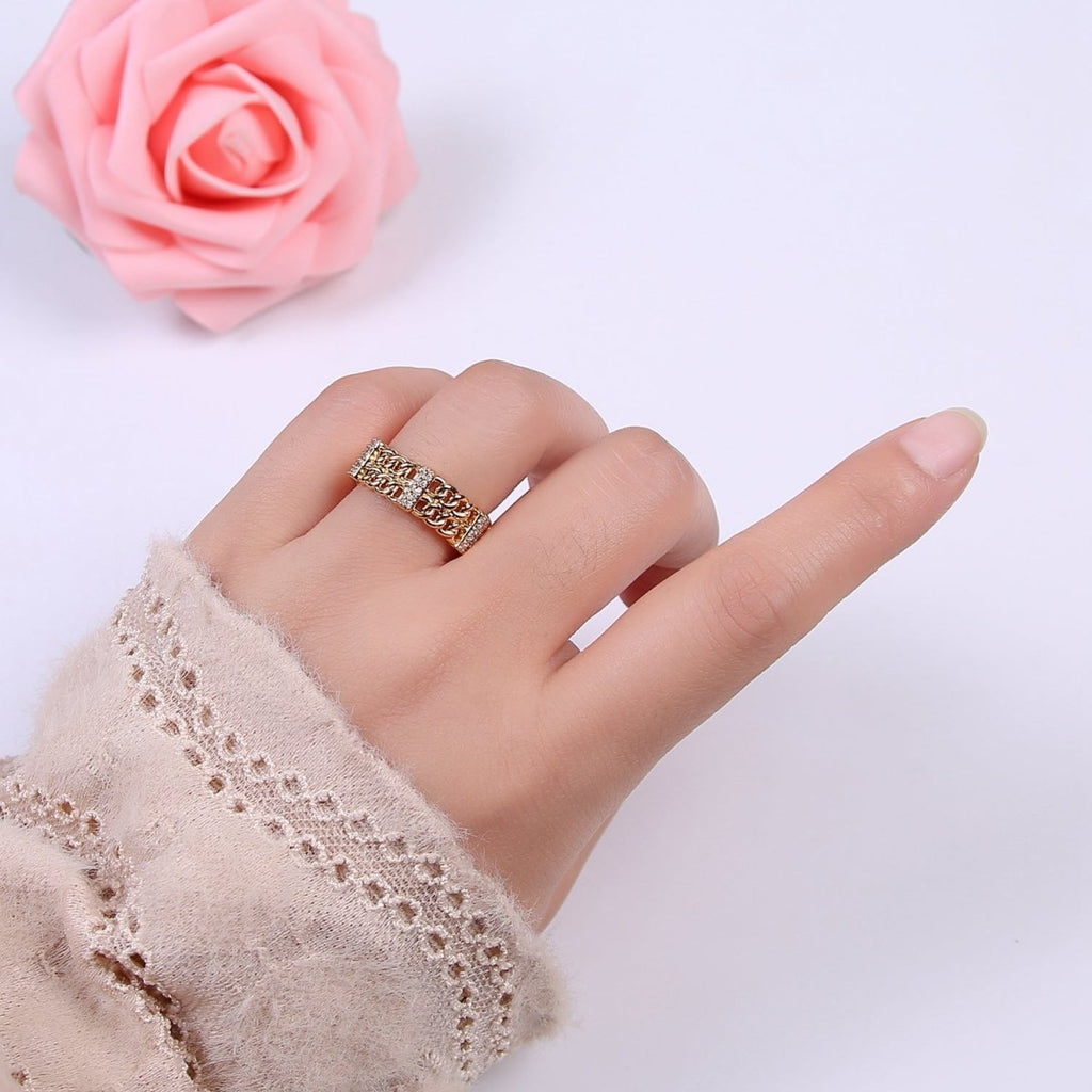 Bold Chain Link Ring Gold plated Open Adjustable Ring U-291 - DLUXCA