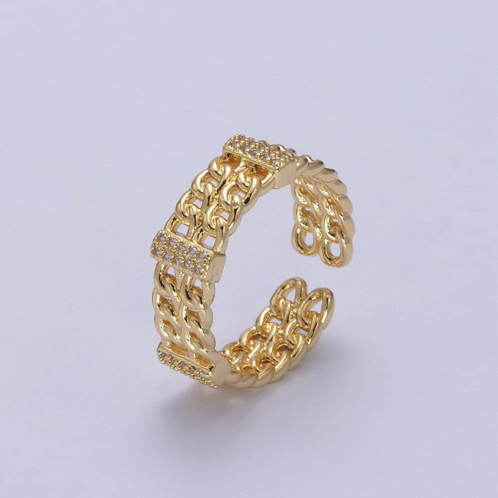 Bold Chain Link Ring Gold plated Open Adjustable Ring U-291 - DLUXCA