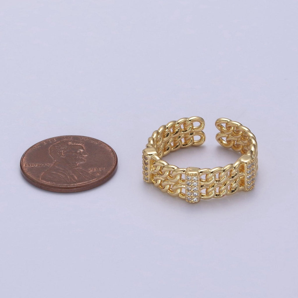 Bold Chain Link Ring Gold plated Open Adjustable Ring U-291 - DLUXCA