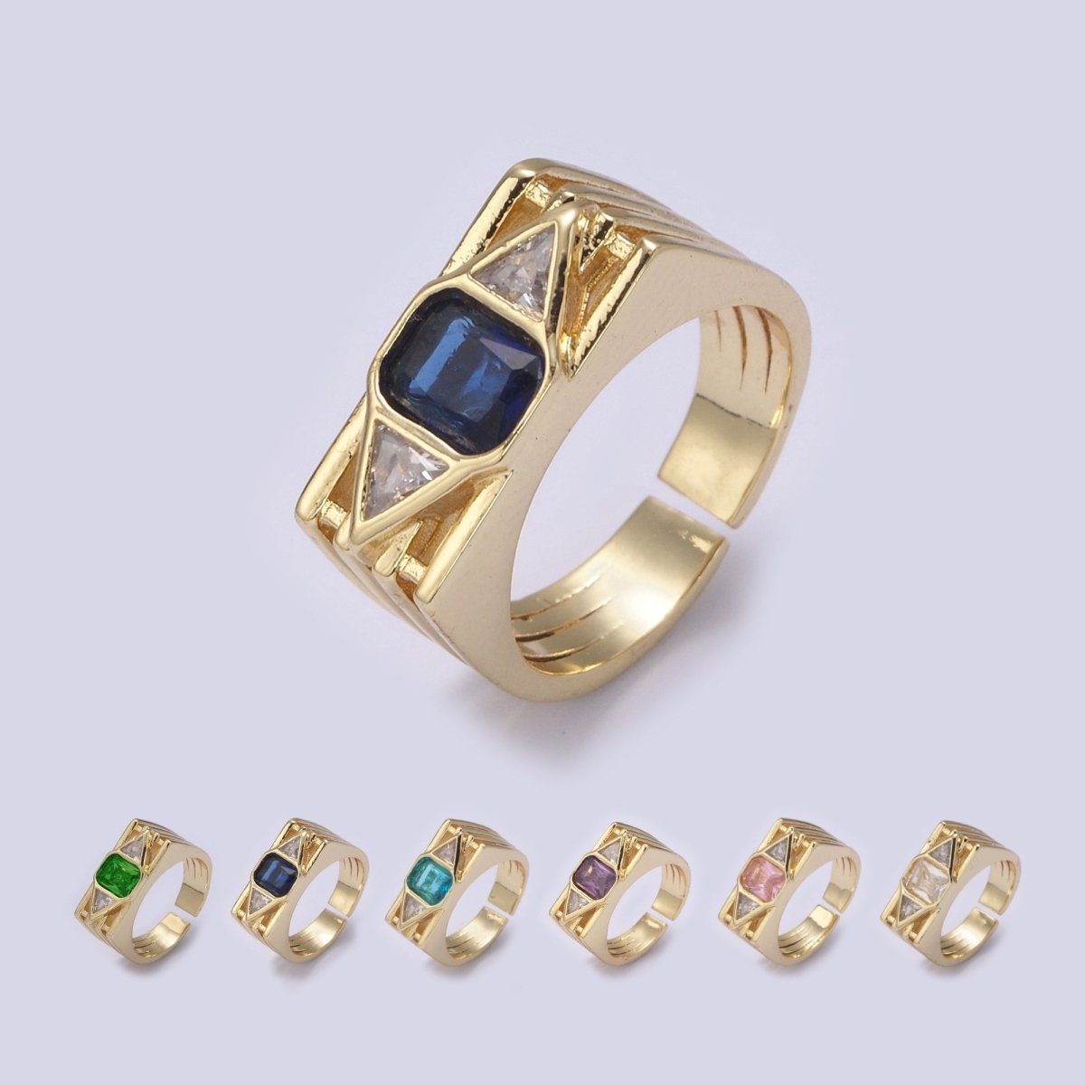 Bold Chunky Cocktail Ring Birthstone CZ Ring Open Adjustable U-079~U-082 U-215 U-216