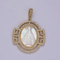 Bold Chunky Medallion Gold plated Cubic Zirconia Mother Of Pearl Virgin Mary Lady of Guadalupe Pendant Necklace for Religious Jewelry Making N-575 - DLUXCA