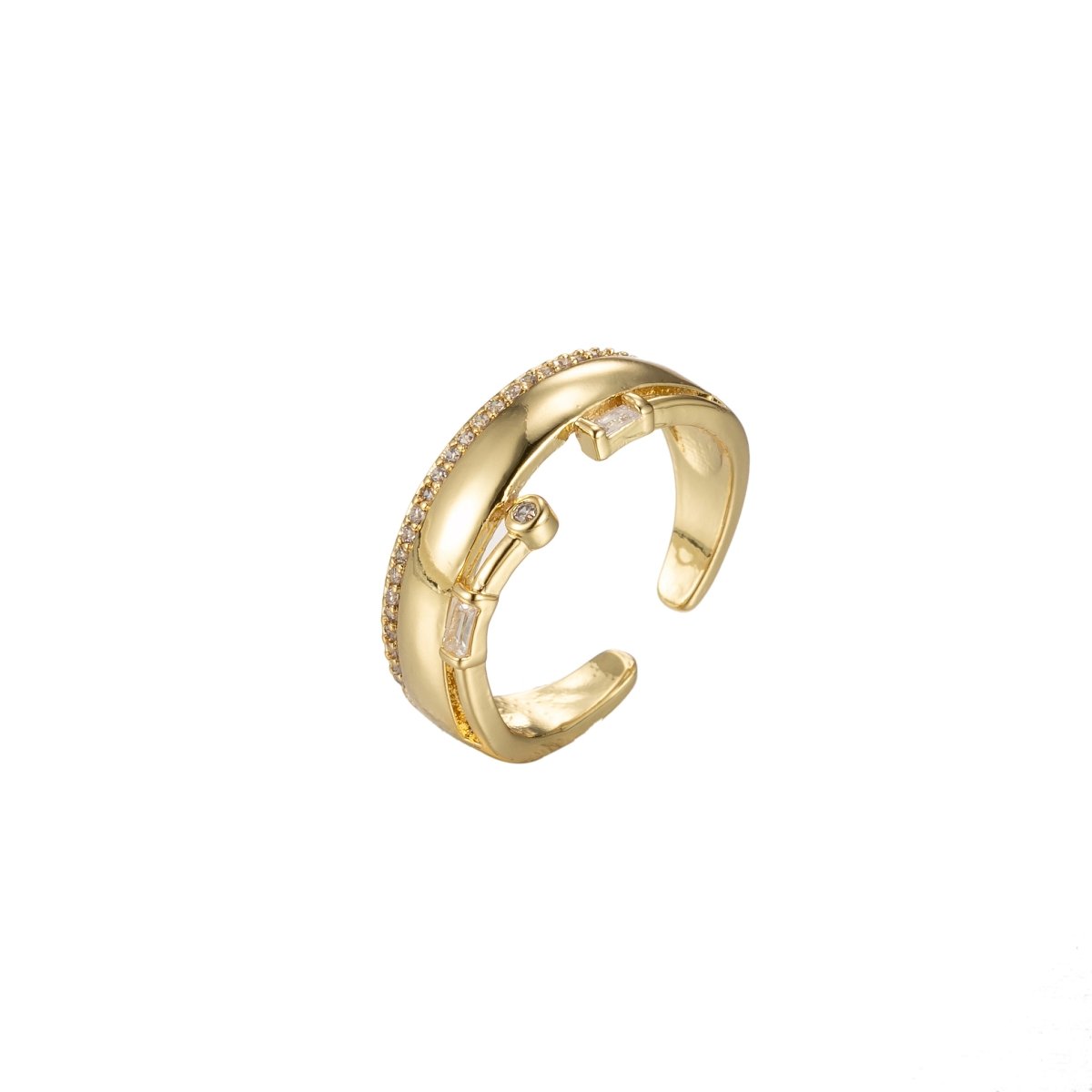 Bold Cz Ring Wide Band Open Adjustable Ring for Stackable Jewelry O-354 - DLUXCA