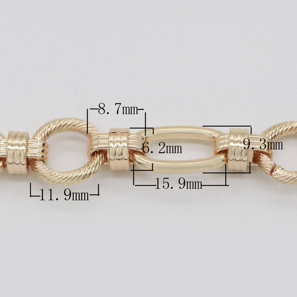 Bold Gold Fancy Both sides Chain by Yard, Link Cable Double Round Chain by Foot, Wholesale bulk Roll Chain Jewelry Making 11.7 mm | ROLL-557 ROLL-558 Clearance Pricing