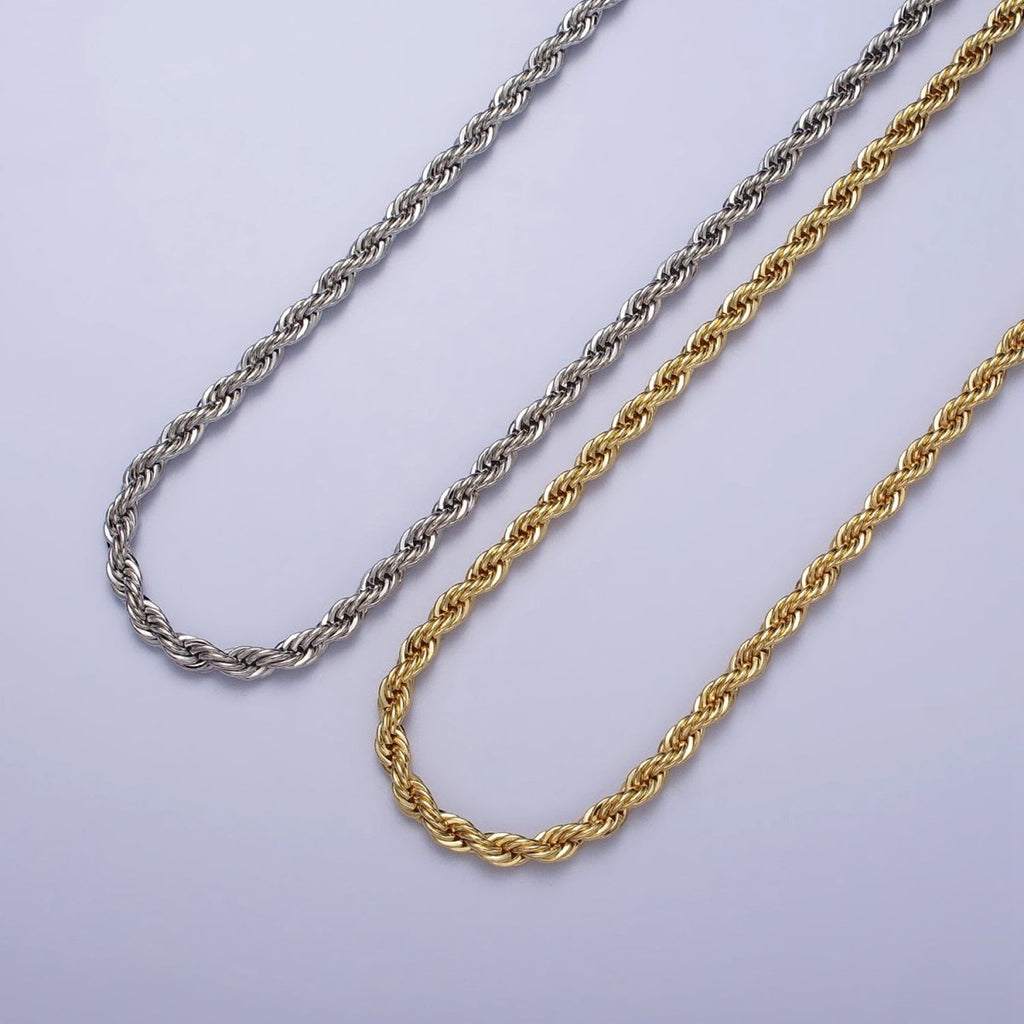 Bold Gold Rope necklace, Thick Chunky chain necklace 4mm Twist Necklace 18", 20 inch + 2 inch extender | WA-1536 WA-1537 Clearance Pricing