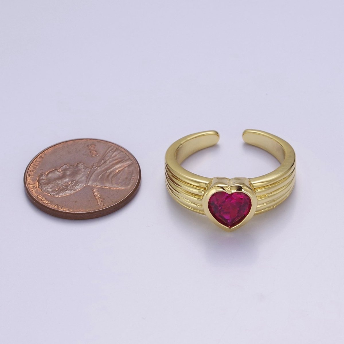 Bold Heart Cz Ring Solitaire Pink Heart Ring Open Adjustable O-2160 O-2161