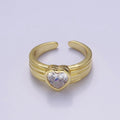 Bold Heart Cz Ring Solitaire Pink Heart Ring Open Adjustable O-2160 O-2161