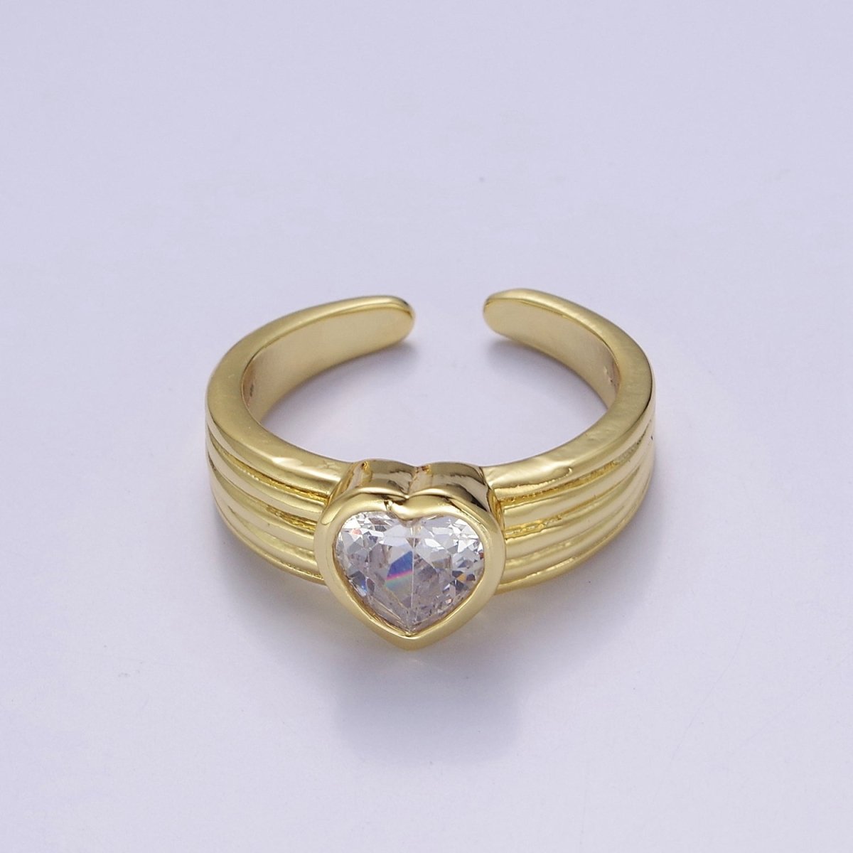 Bold Heart Cz Ring Solitaire Pink Heart Ring Open Adjustable O-2160 O-2161