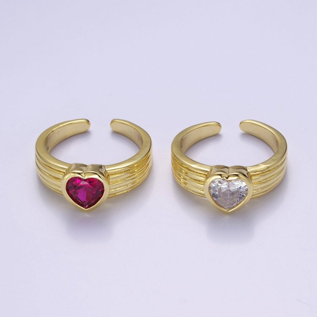 Bold Heart Cz Ring Solitaire Pink Heart Ring Open Adjustable O-2160 O-2161