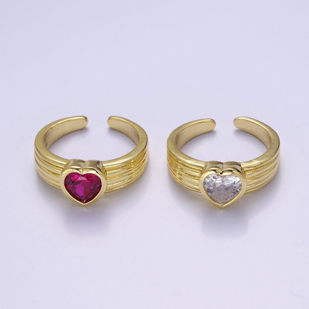 Bold Heart Cz Ring Solitaire Pink Heart Ring Open Adjustable O-2160 O-2161