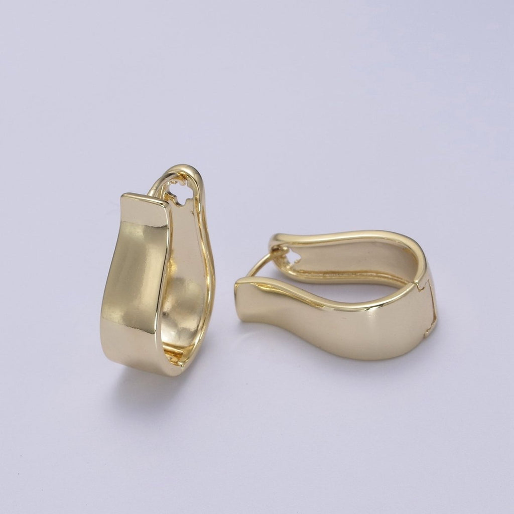 Bold Horseshoe Hoops, Lightweight Gold Oval Hoops, Minimalist Oval Hoops, Simple Gold Oval Hoops, Gold Geometrical Hoops Gold plated T-291 - DLUXCA