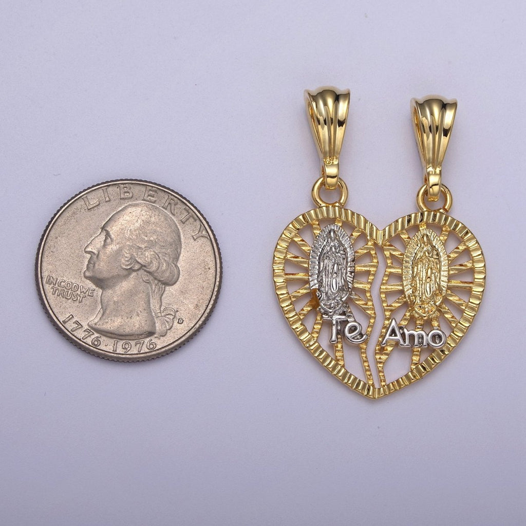 Breakable 24K Gold plated Guadalupe Virgin Heart "Te Amo" Pendant Necklace - Cadena "Virgen de Guadalupe H-169 - DLUXCA