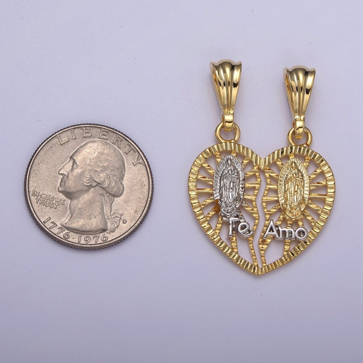 Breakable 24K Gold plated Guadalupe Virgin Heart "Te Amo" Pendant Necklace - Cadena "Virgen de Guadalupe H-169 - DLUXCA