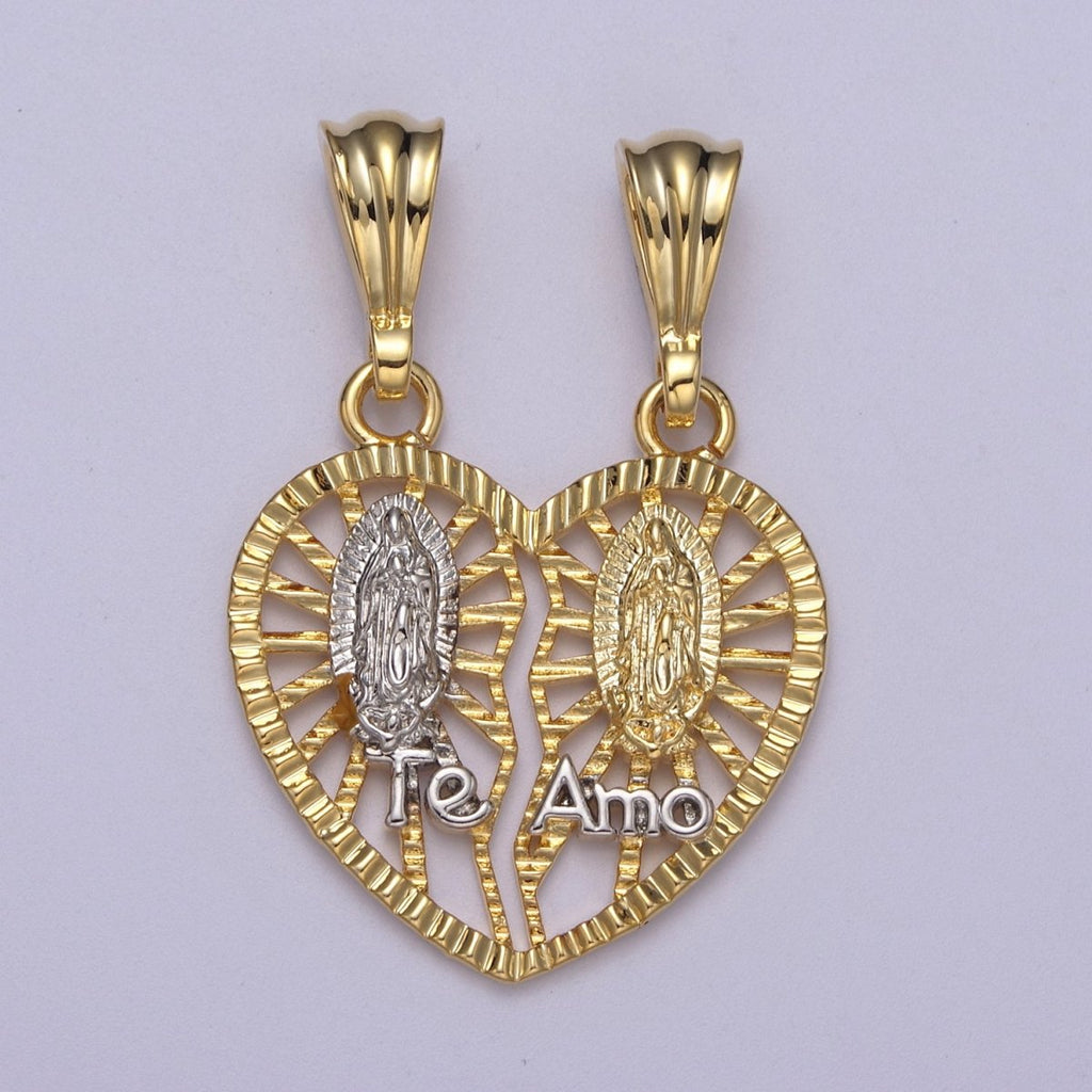 Breakable 24K Gold plated Guadalupe Virgin Heart "Te Amo" Pendant Necklace - Cadena "Virgen de Guadalupe H-169 - DLUXCA