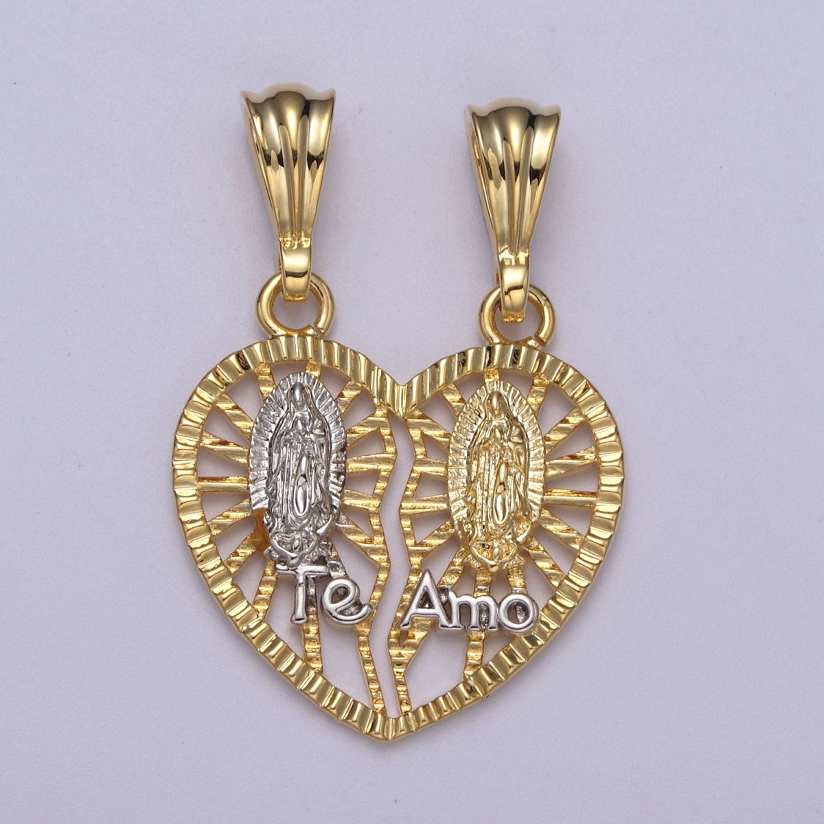 Breakable 24K Gold plated Guadalupe Virgin Heart "Te Amo" Pendant Necklace - Cadena "Virgen de Guadalupe H-169 - DLUXCA