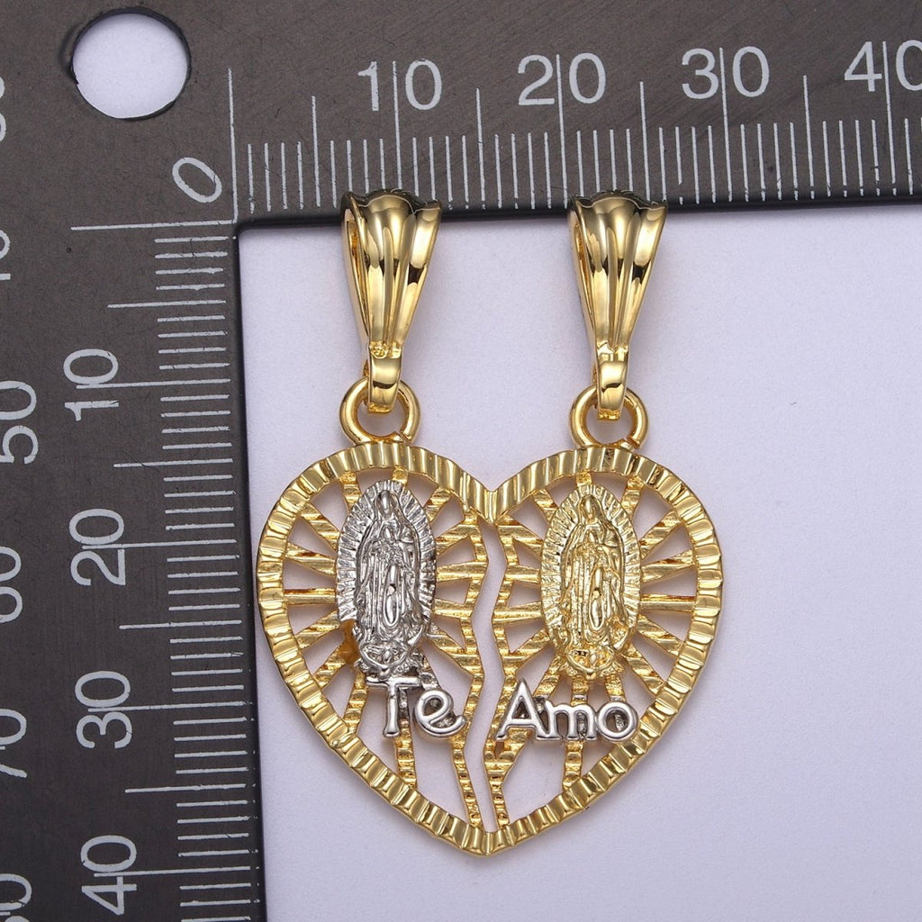 Breakable 24K Gold plated Guadalupe Virgin Heart "Te Amo" Pendant Necklace - Cadena "Virgen de Guadalupe H-169 - DLUXCA