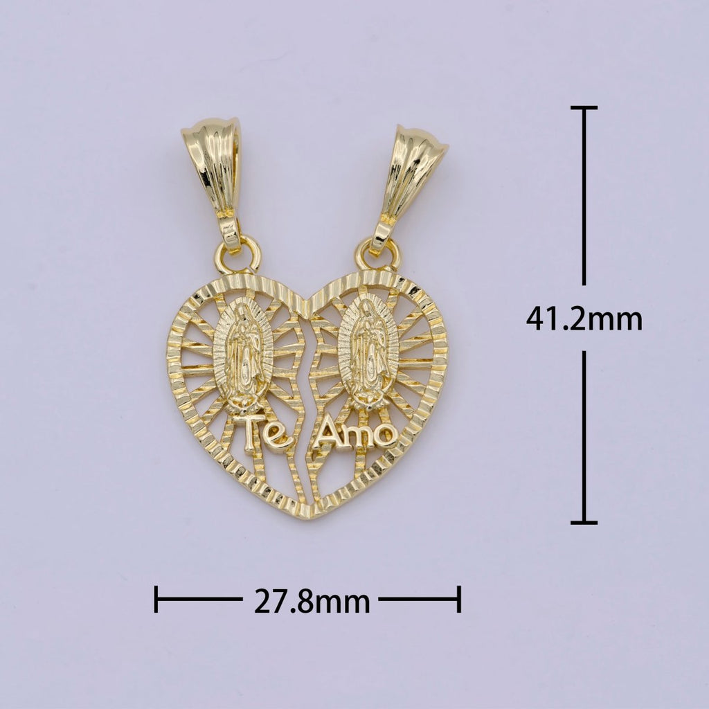 Breakable Te amo heart Lady of Guadalupe Pendant Heart Religious Catholic Jewelry I-141 - DLUXCA