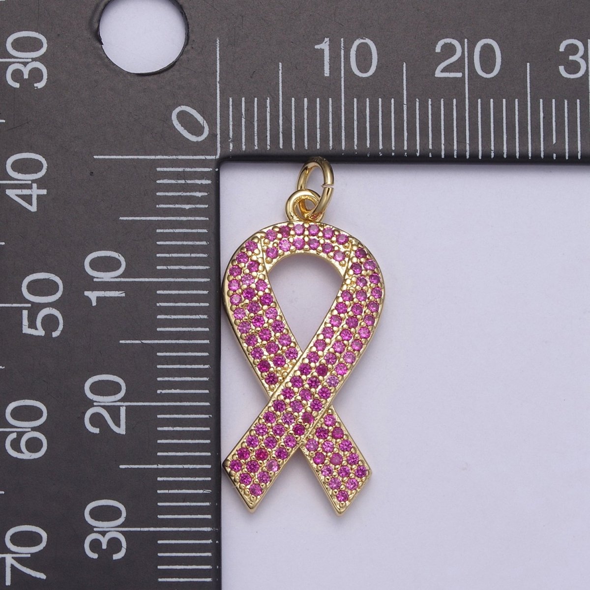 Breast Cancer Awareness PiNK Ribbon Gold plated PENDANT for Necklace Bracelet component N-372 - DLUXCA