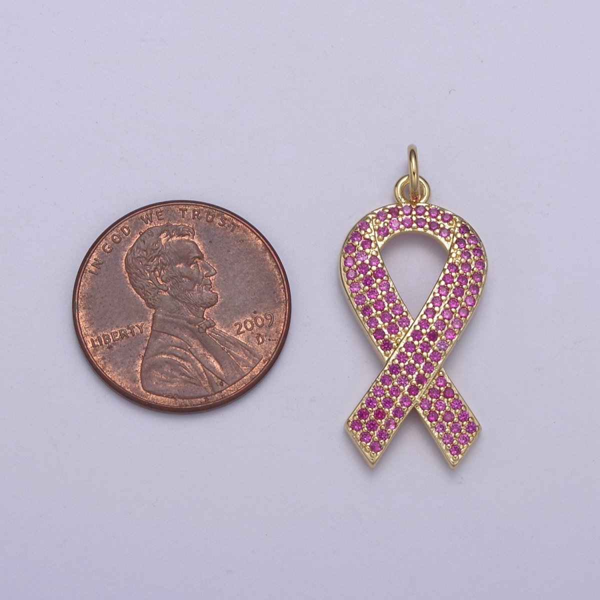 Breast Cancer Awareness PiNK Ribbon Gold plated PENDANT for Necklace Bracelet component N-372 - DLUXCA