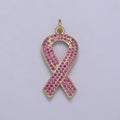 Breast Cancer Awareness PiNK Ribbon Gold plated PENDANT for Necklace Bracelet component N-372 - DLUXCA
